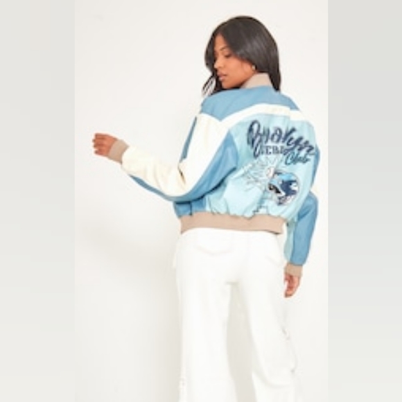 NWT Tall Baby Blue Oversized Padded Baseball Bomber Blue Size 8 USA - Picture 2 of 14